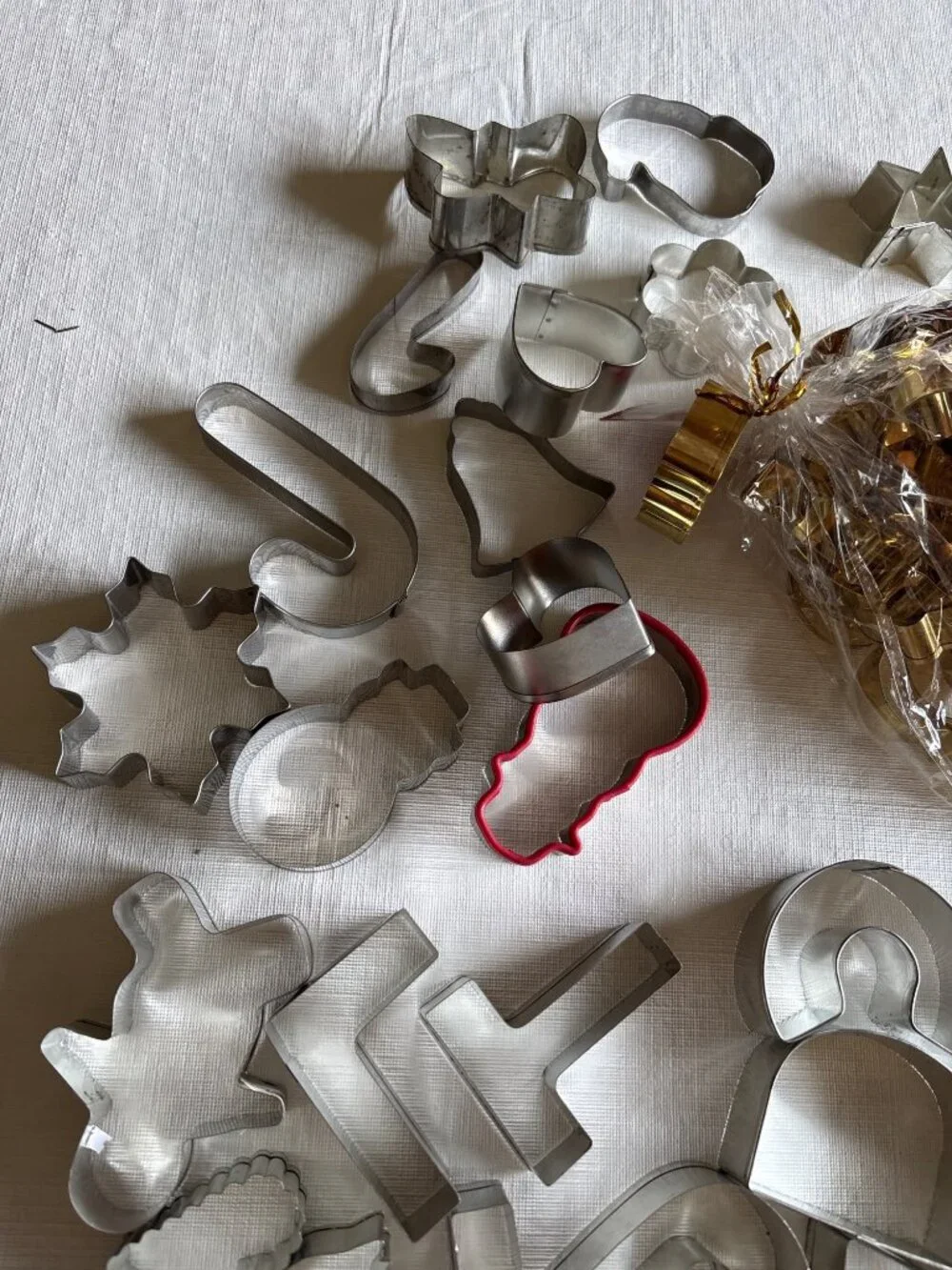 Assorted Cookie Cutter Lot Letters Shapes Holiday & Animals Metal Copper Gold